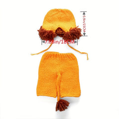 Newborn Baby Lion Hat Photography Props Knitted Hat Pant Suit Infant Costume