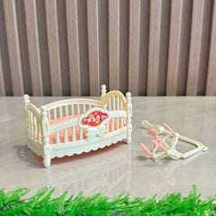 Plastic Dolls House Cradle Bed with Pastel Colors & Intricate Lace Patterns