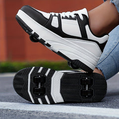 Boy's Lace Up Roller Shoes Detachable Wheel Skate Sneakers