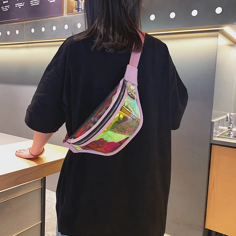Women Holographic Waist Bag Waterproof Fanny Pack for Running Jogging