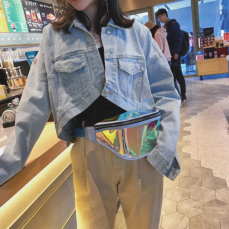 Women Holographic Waist Bag Waterproof Fanny Pack for Running Jogging