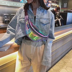 Women Holographic Waist Bag Waterproof Fanny Pack for Running Jogging