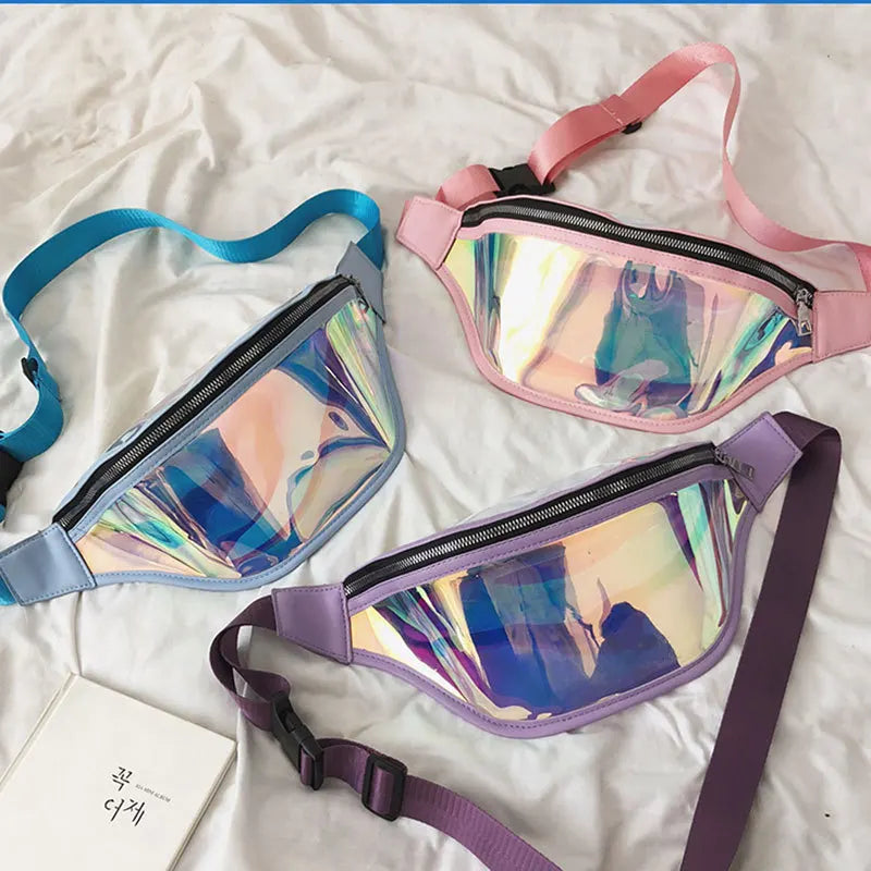 Women Holographic Waist Bag Waterproof Fanny Pack for Running Jogging