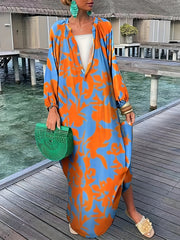  Print Button Up Maxi Dress