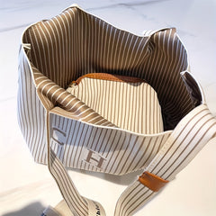 Striped Pattern Shoulder Bag Vintage Knitted Tote Bag