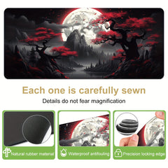 Dark Red Moon Desk Mat Large Gaming Mouse Pad Non Slip Computer Mat