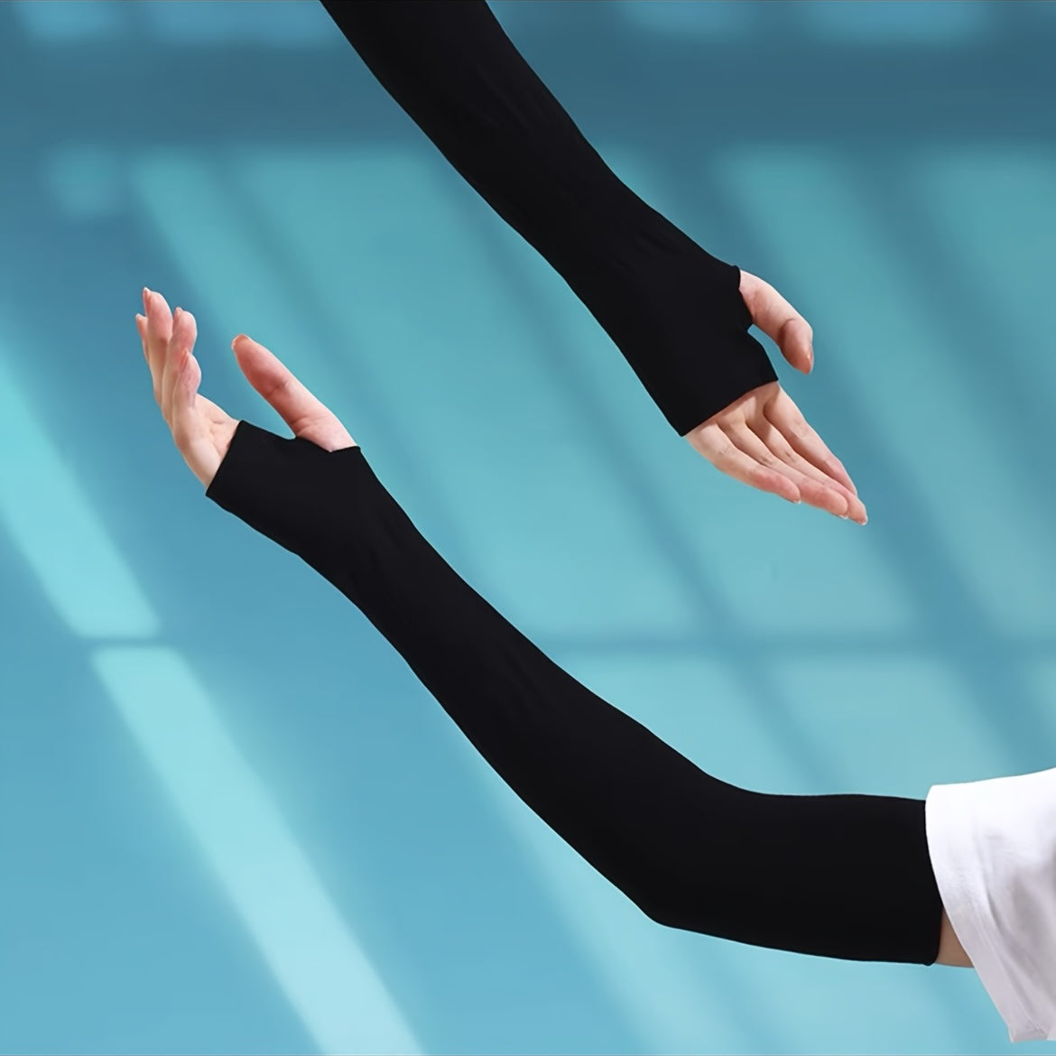 Long Solid Breathable Sleeves with Finger Holes for Sports