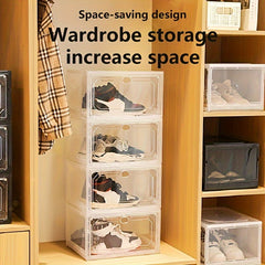 Plastic Stackable Shoe Rack Box with Door for Entryway