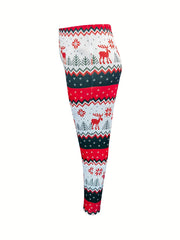Colorblock Reindeer Print Plus Size Christmas Leggings