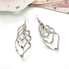 Metal Layered Swirling Geometric Earrings Long Pendant Hook Earrings