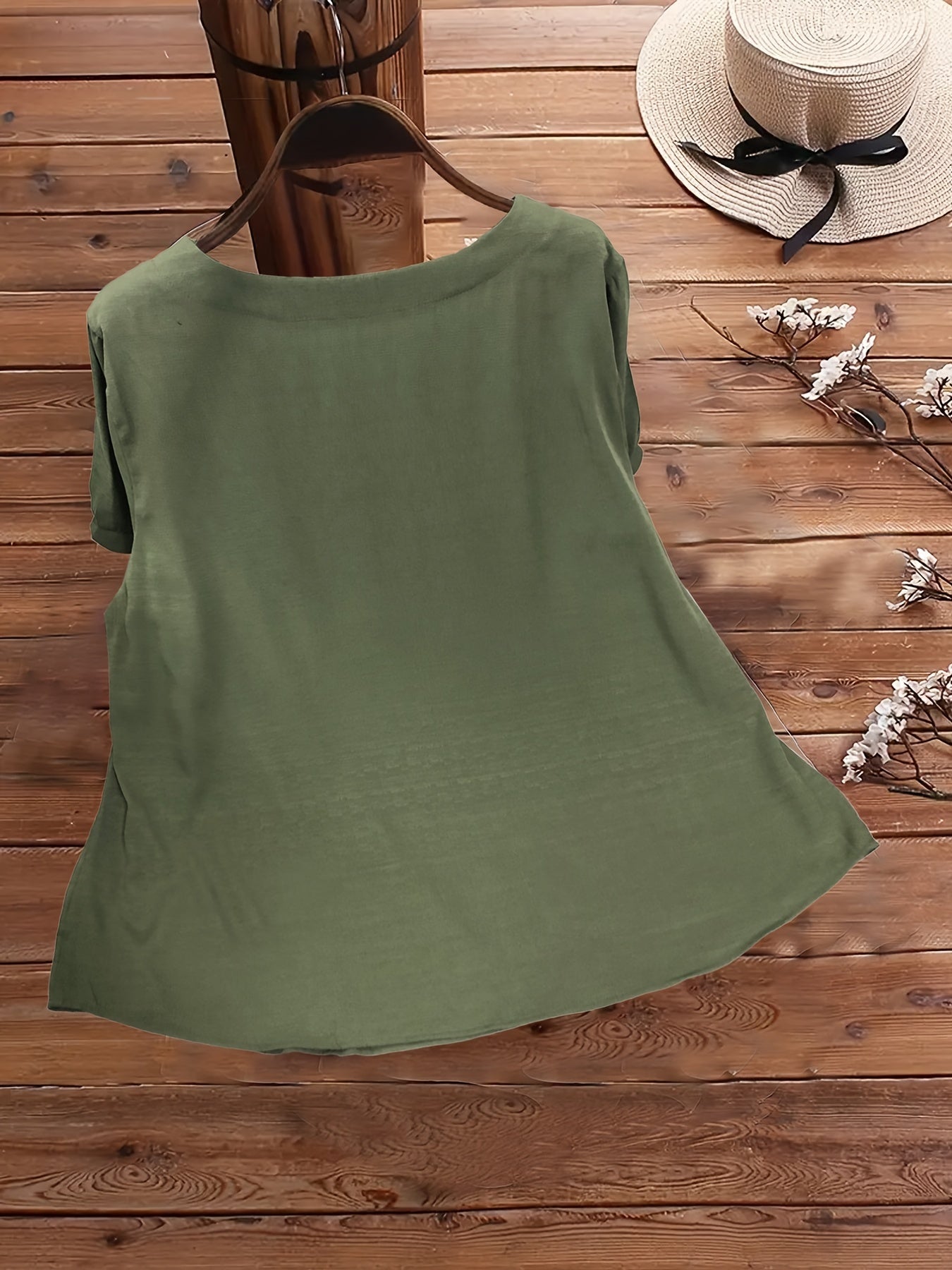  Solid Puff Sleeve Button Blouse