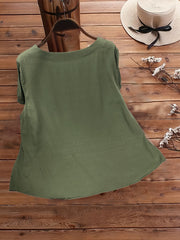 Solid Puff Sleeve Button Blouse