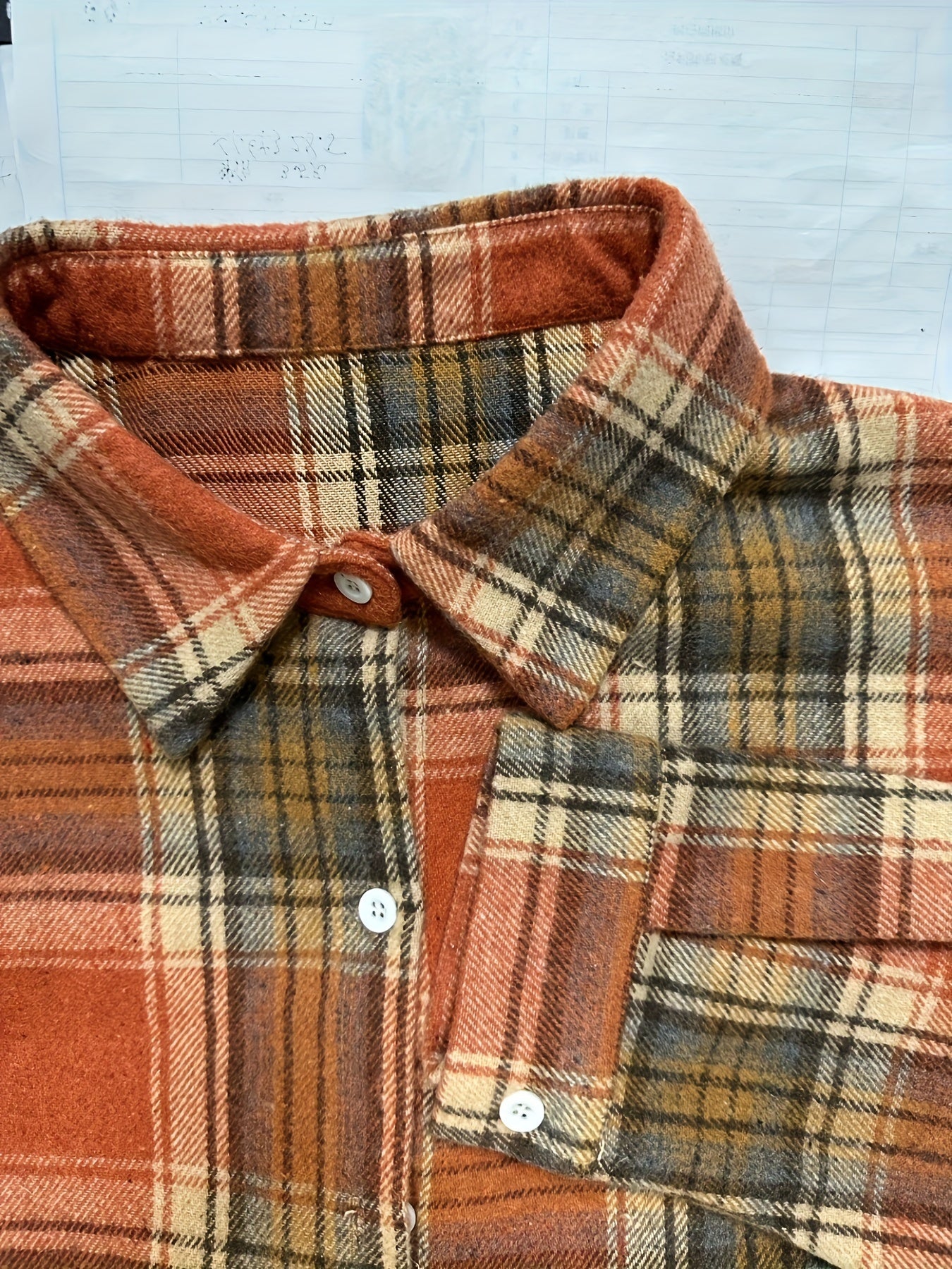  Plaid Print Long Sleeve Button Up Lapel Collar Top