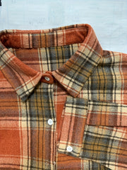  Plaid Print Long Sleeve Button Up Lapel Collar Top