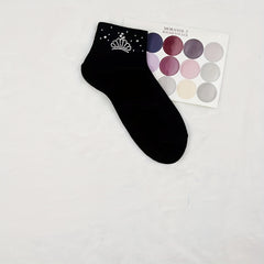 5 Pairs Crown Rhinestone Crew Short Socks Women's Stockings