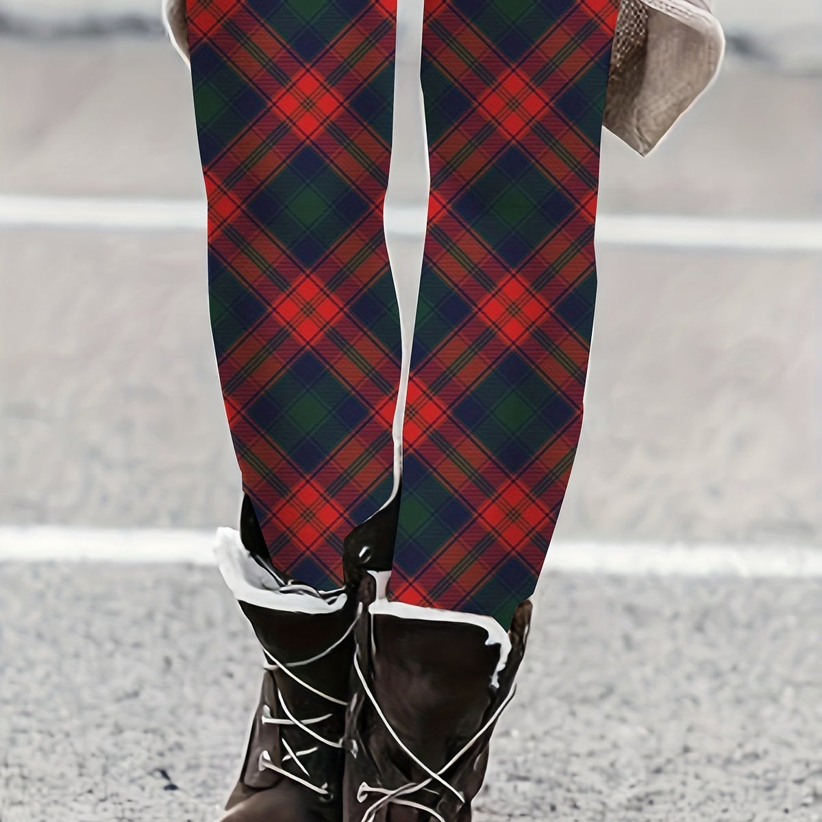  Plaid Print High Rise Stretch Leggings