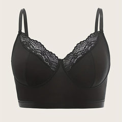  Sexy Bra Women's Plus Contrast Lace Trim Longline Bra