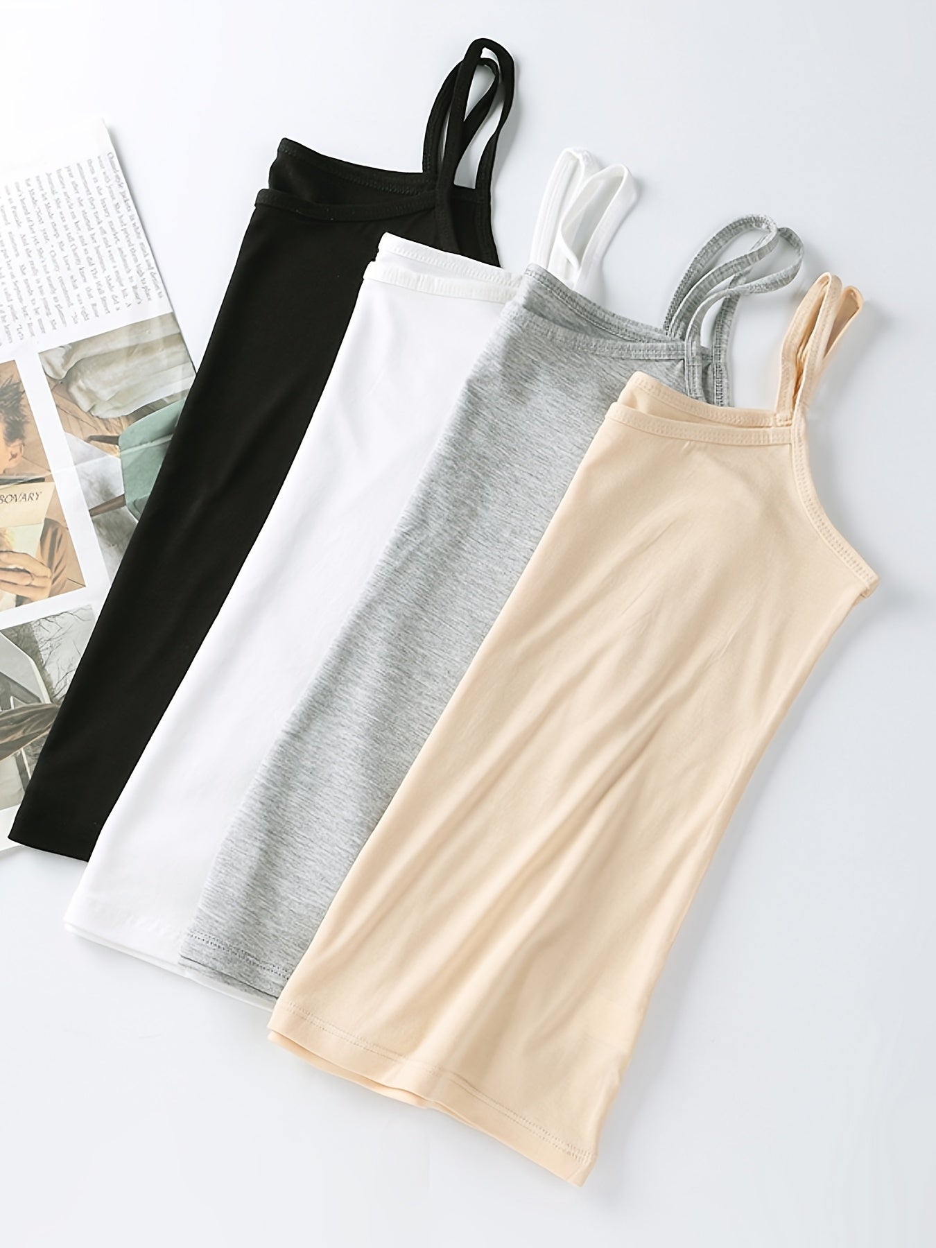4pcs Soft Solid Cami Tops Elastic Wearable Tank Tops Women's Lingerie
