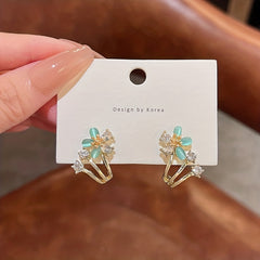 Rhinestone Decor Stud Earrings Flower Design