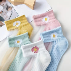 5 Pairs Floral Print Socks Lightweight Breathable Women's Stocking
