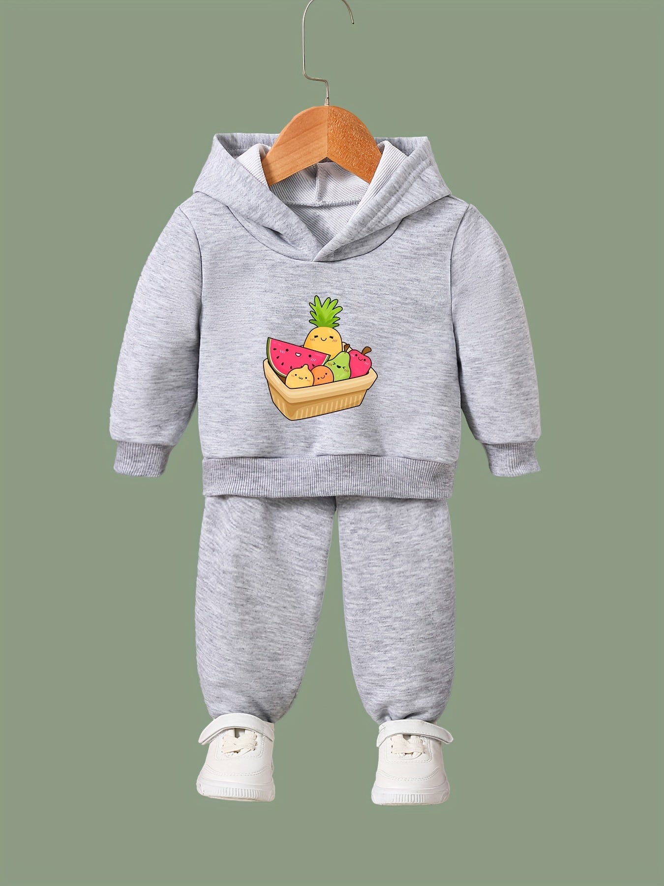 OERYUI Kids Cartoon Fruit Print Hooded Pullover Pants Set