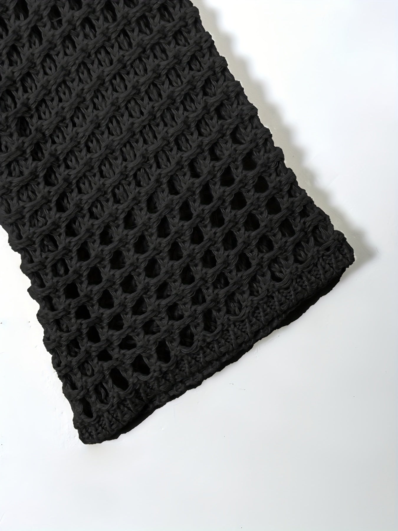 Y2K Crochet Cropped Knit Sweater Crew Neck Flared Sleeve