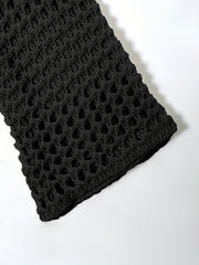 Y2K Crochet Cropped Knit Sweater Crew Neck Flared Sleeve