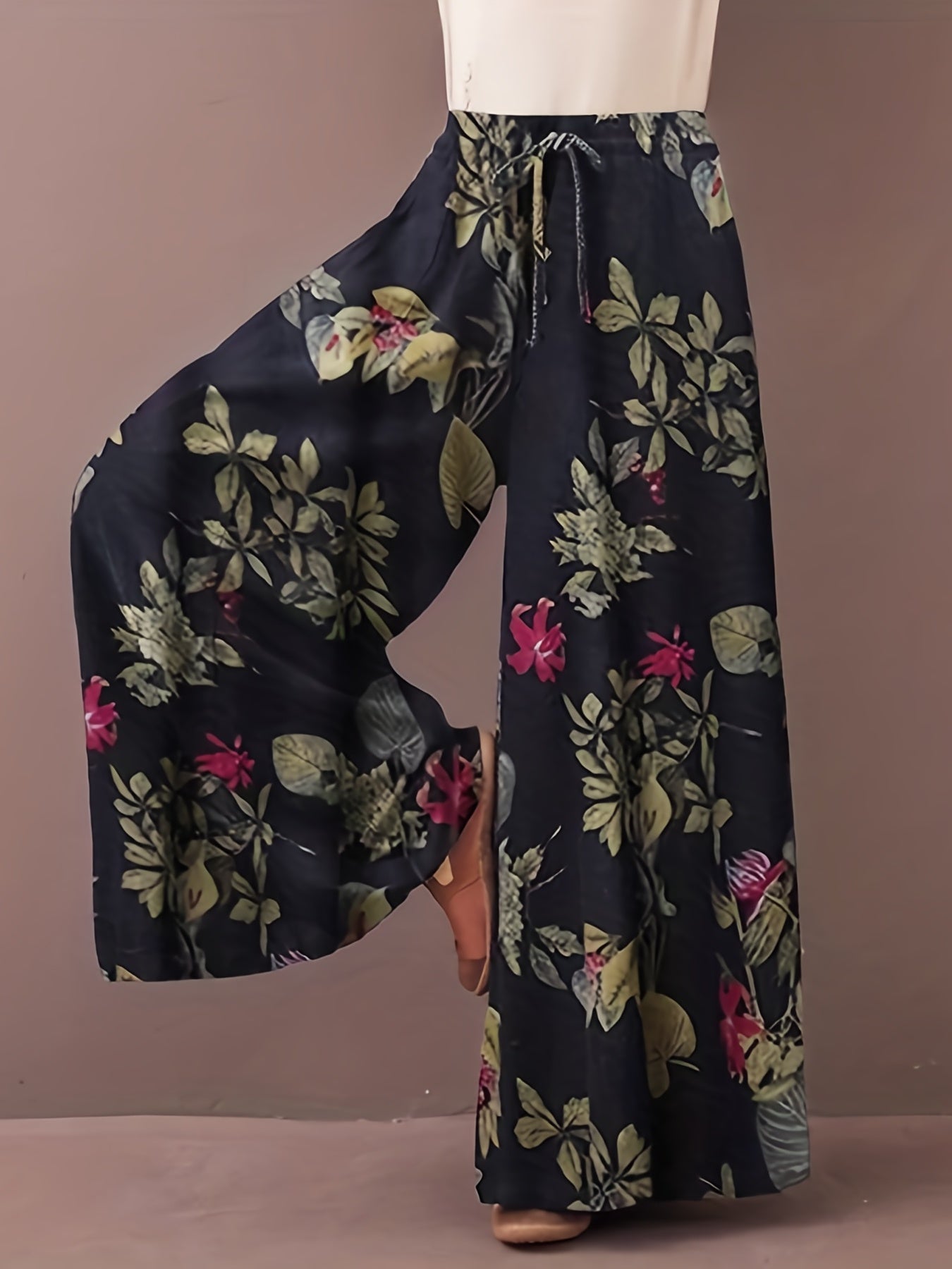  Women's Floral Print Wide Leg Pants