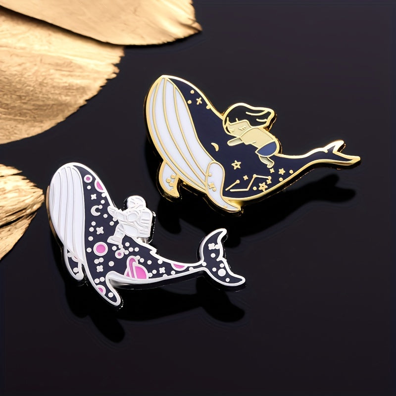 Whale & Girl Brooch Pins Enamel Metal Badges Lapel Pin Brooches