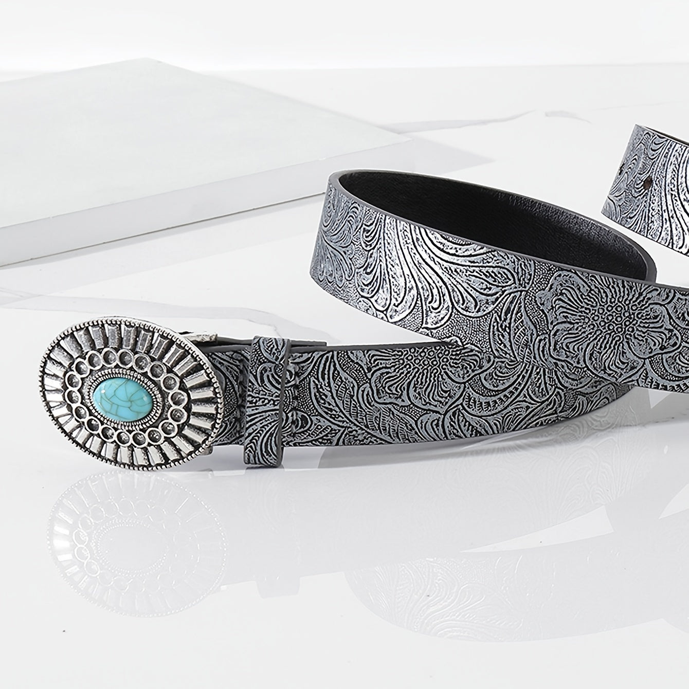 Embossed Pu Leather Belt Vintage Big Buckle Belt Western Cowgirl Cowboy Belt
