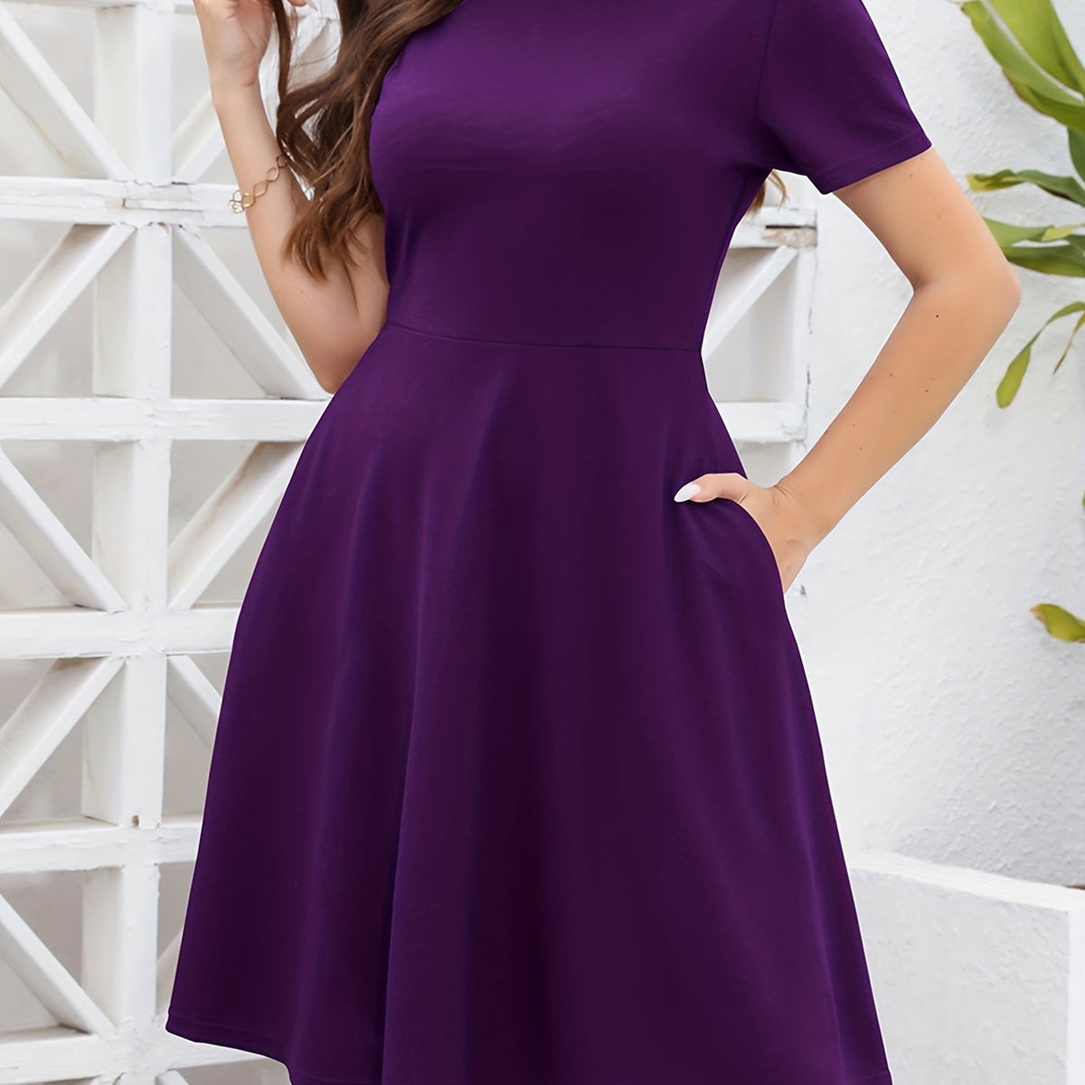  Solid A-line Dress With Pockets