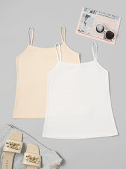 2pcs Solid Cami Tops Sleeveless Crew Neck Lingerie Underwear