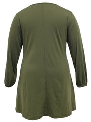  Casual Dress Women's Plus Solid Knot Front Long Sleeve