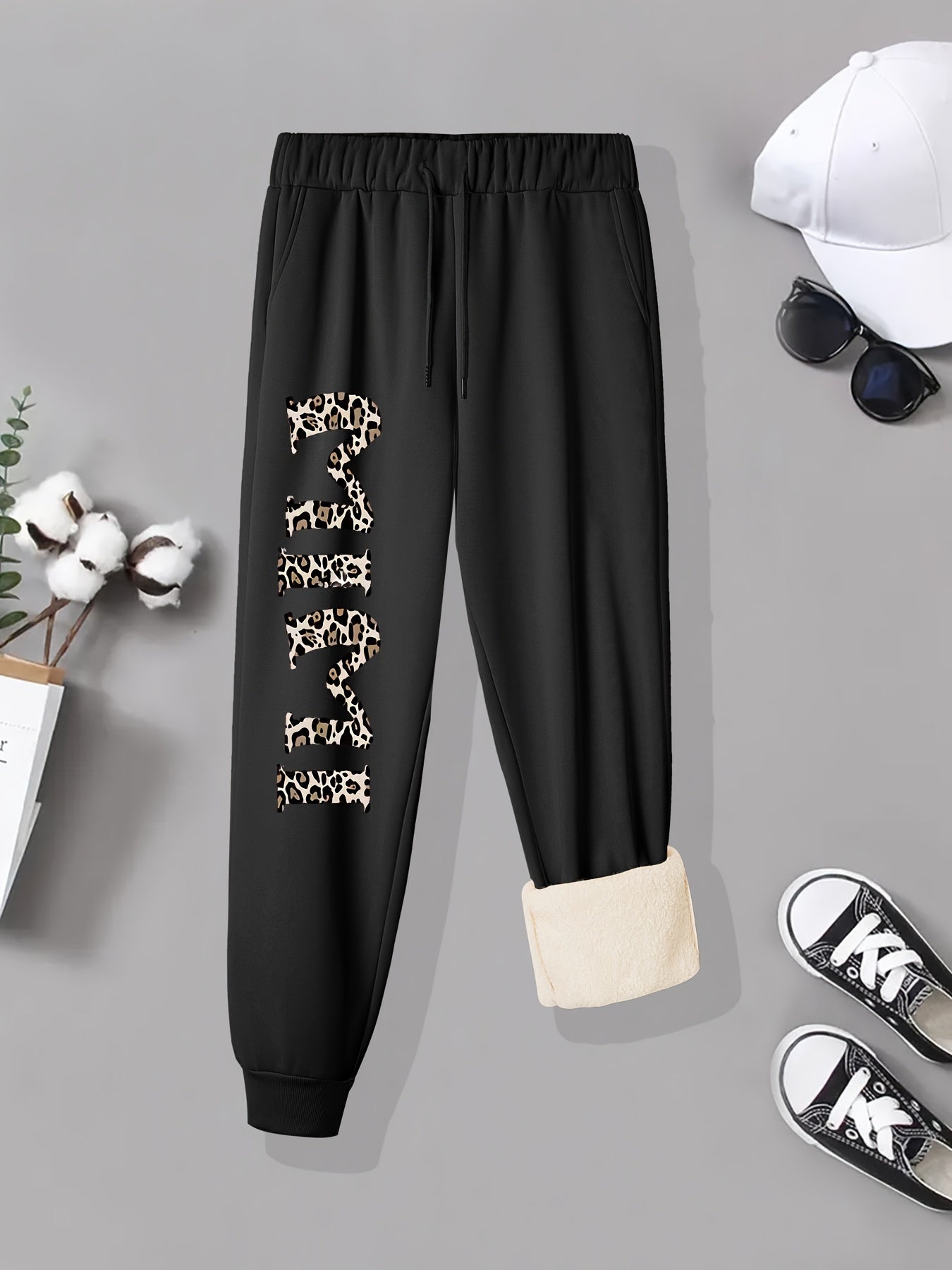 Women's Plus Size Leopard Letter Print Joggers