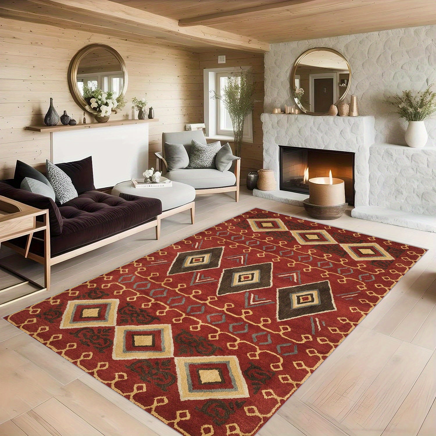Vintage Moroccan Carpet Soft Non Slip Area Rug for Living Room Bedroom