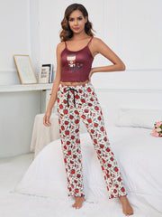 Cartoon Print Lounge Set Top & Pants Women's Loungewear