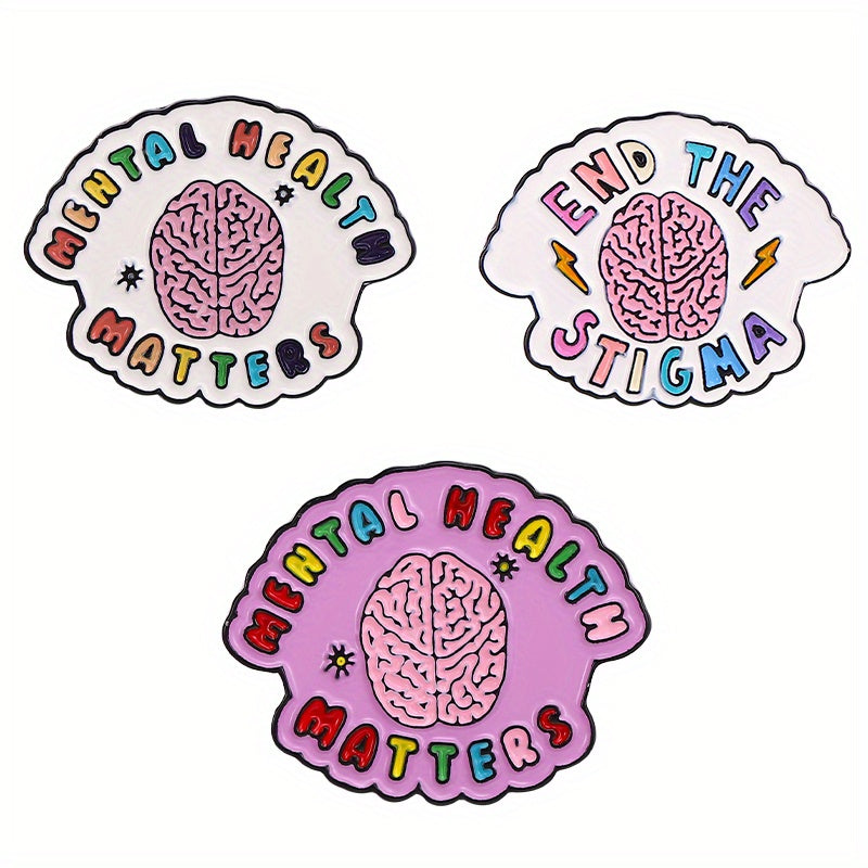 3pcs Mental Health Enamel Pins Brain Brooches Lapel Badges Jewelry