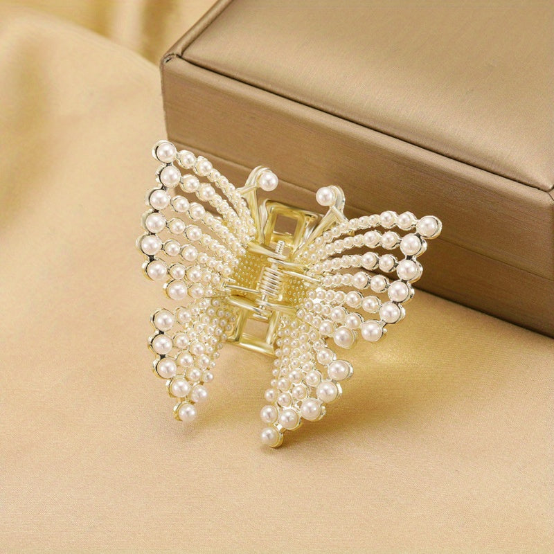 Butterfly Hair Claw Clip Pearl Rhinestone Jaw Clamp Clip