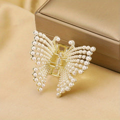 Butterfly Hair Claw Clip Pearl Rhinestone Jaw Clamp Clip