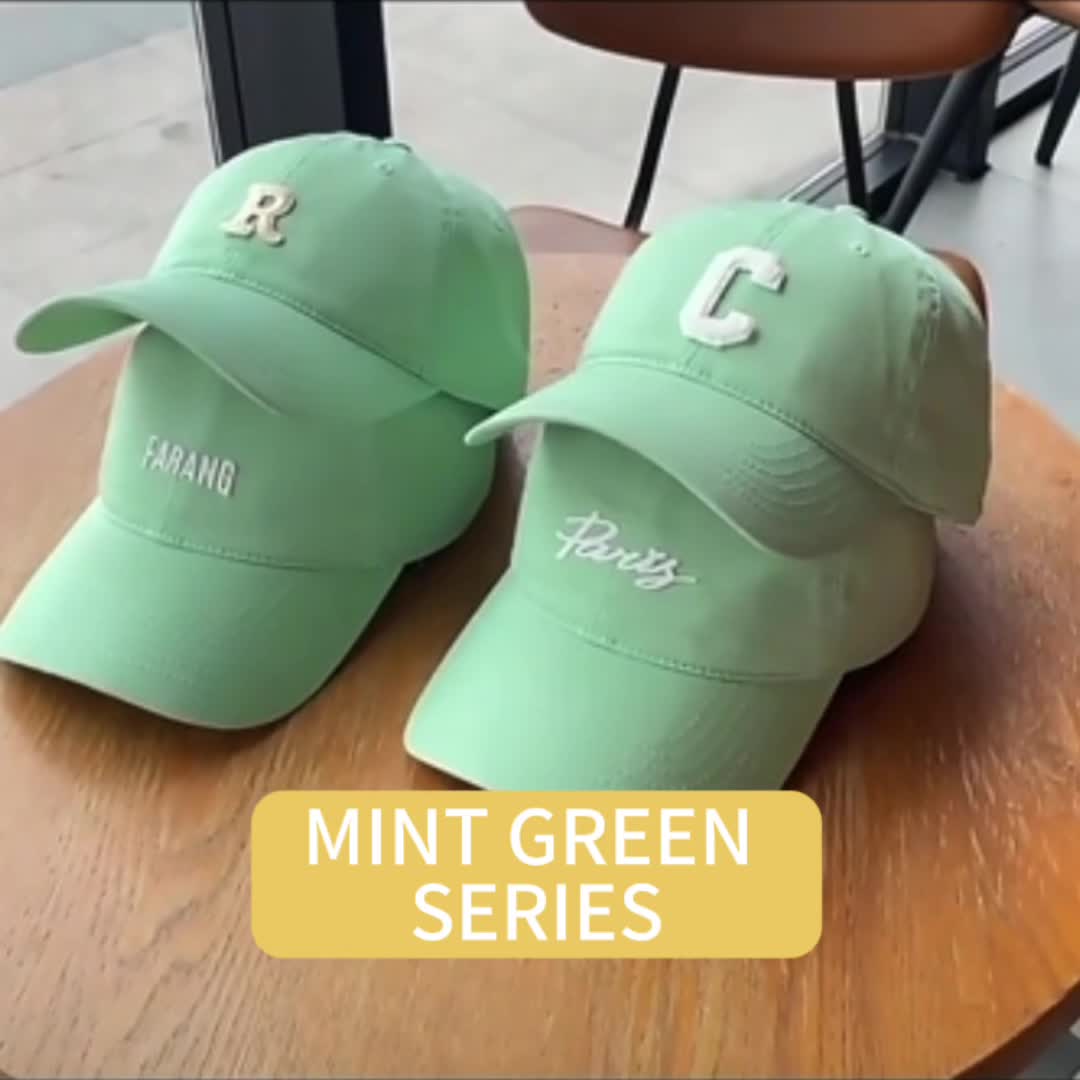 Letter Patch Baseball Cap Mint Green Lightweight Casual Sun Hat