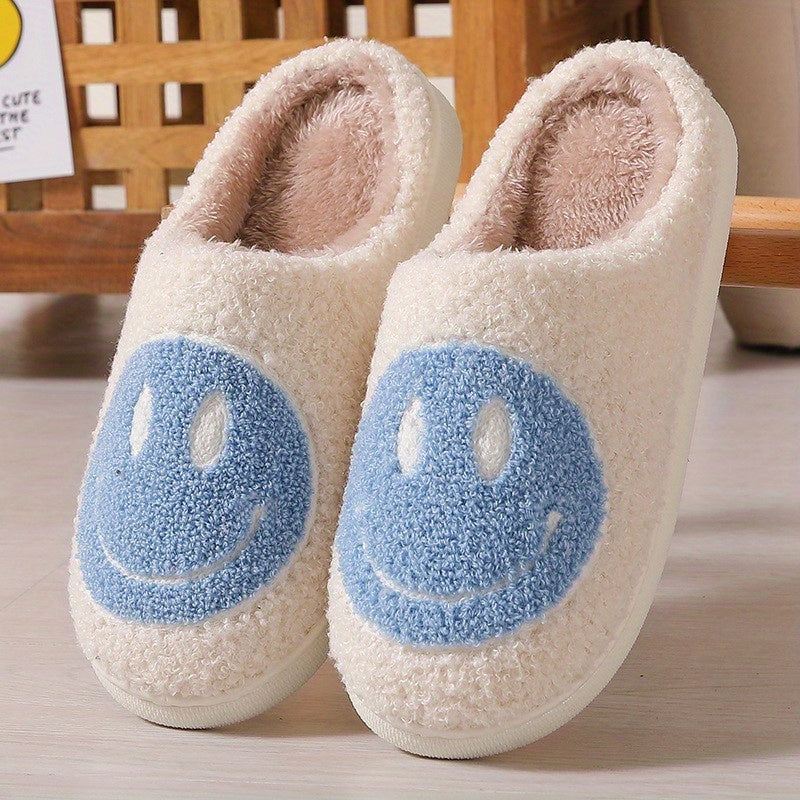 Women's Warm Smile Face Slippers - Cozy Fuzzy Home Plush Shoes