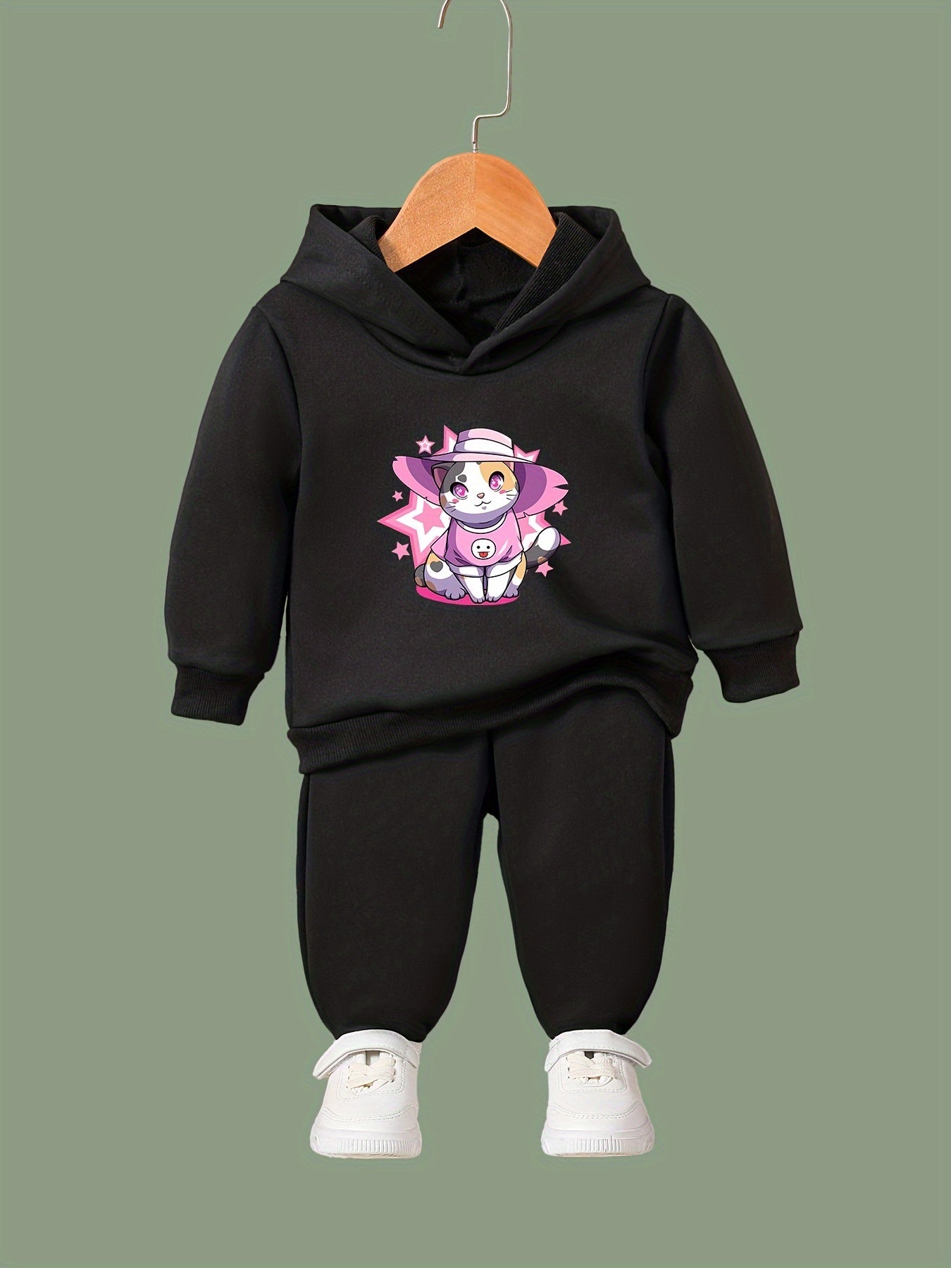 Cat Print 2pcs Girls Outfits For Sports Spring Fall Outdoor Gift