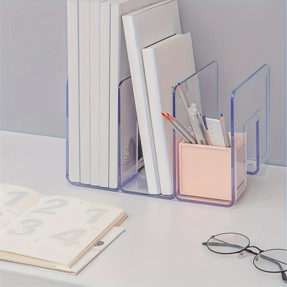 Acrylic Book Stand Transparent Bookshelf Desk Storage Organizer