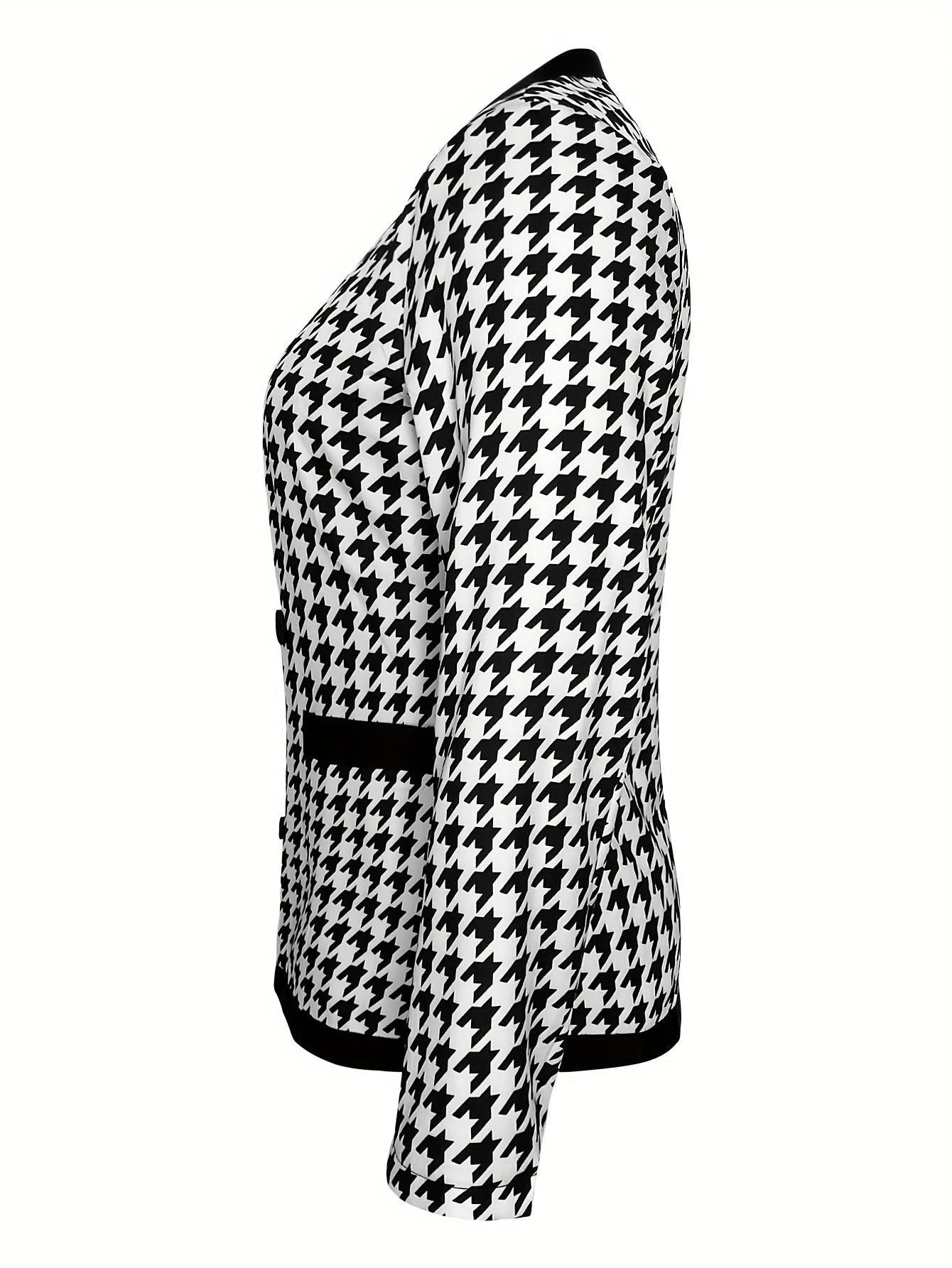  Houndstooth Print Double Breast Button Blazer