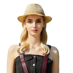 Apricot Hollow Sun Hat Short Brim Fedora French Style Straw Hat