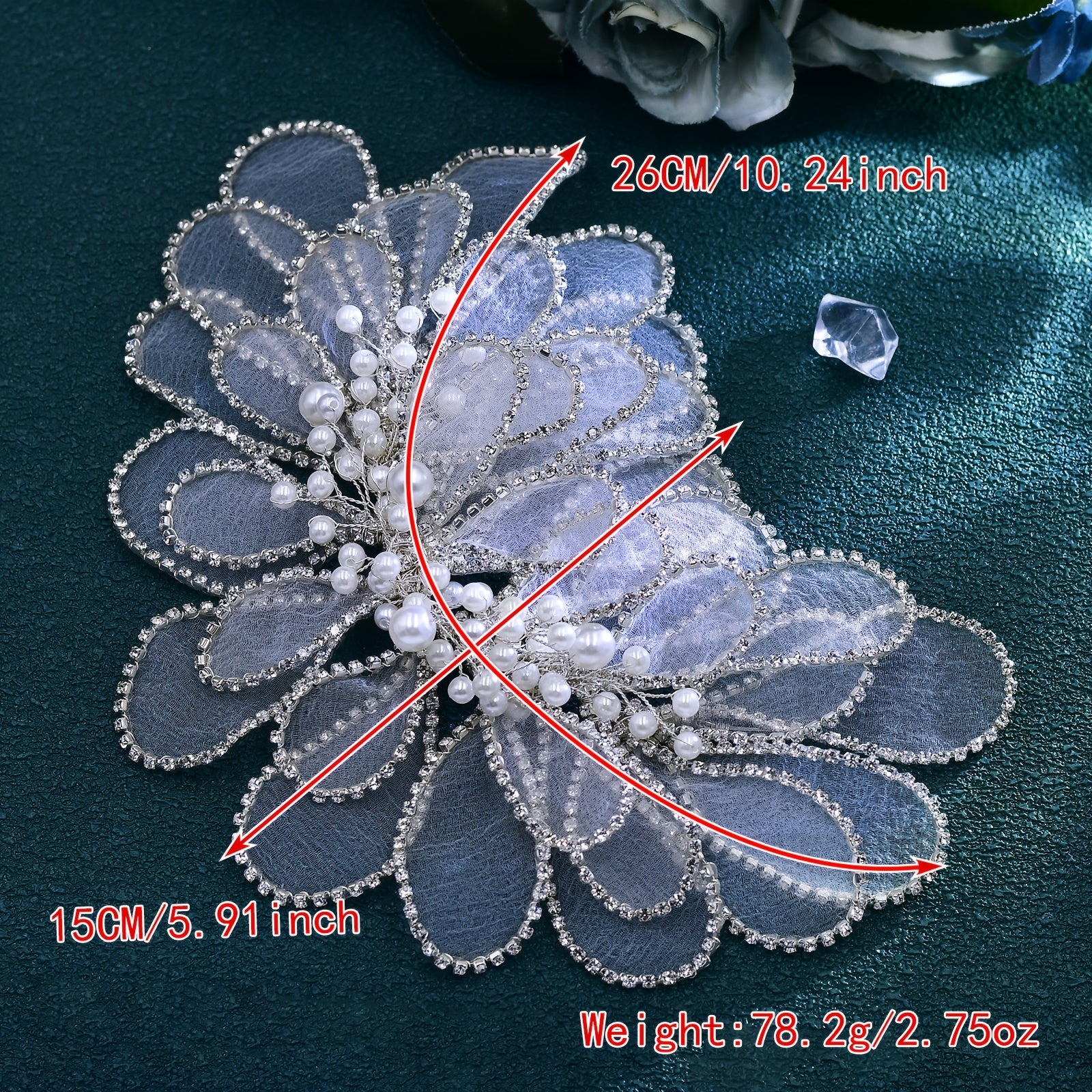 Faux Pearl & Tulle Leaf Floral Lace Headpiece for Weddings