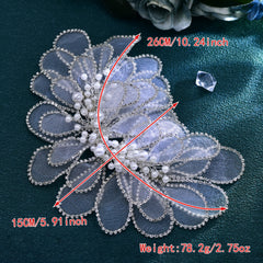 Faux Pearl & Tulle Leaf Floral Lace Headpiece for Weddings