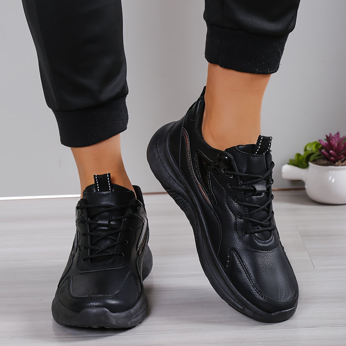 Men's Solid Sneakers Comfy Non Slip Casual Lace Up Durable Shoes