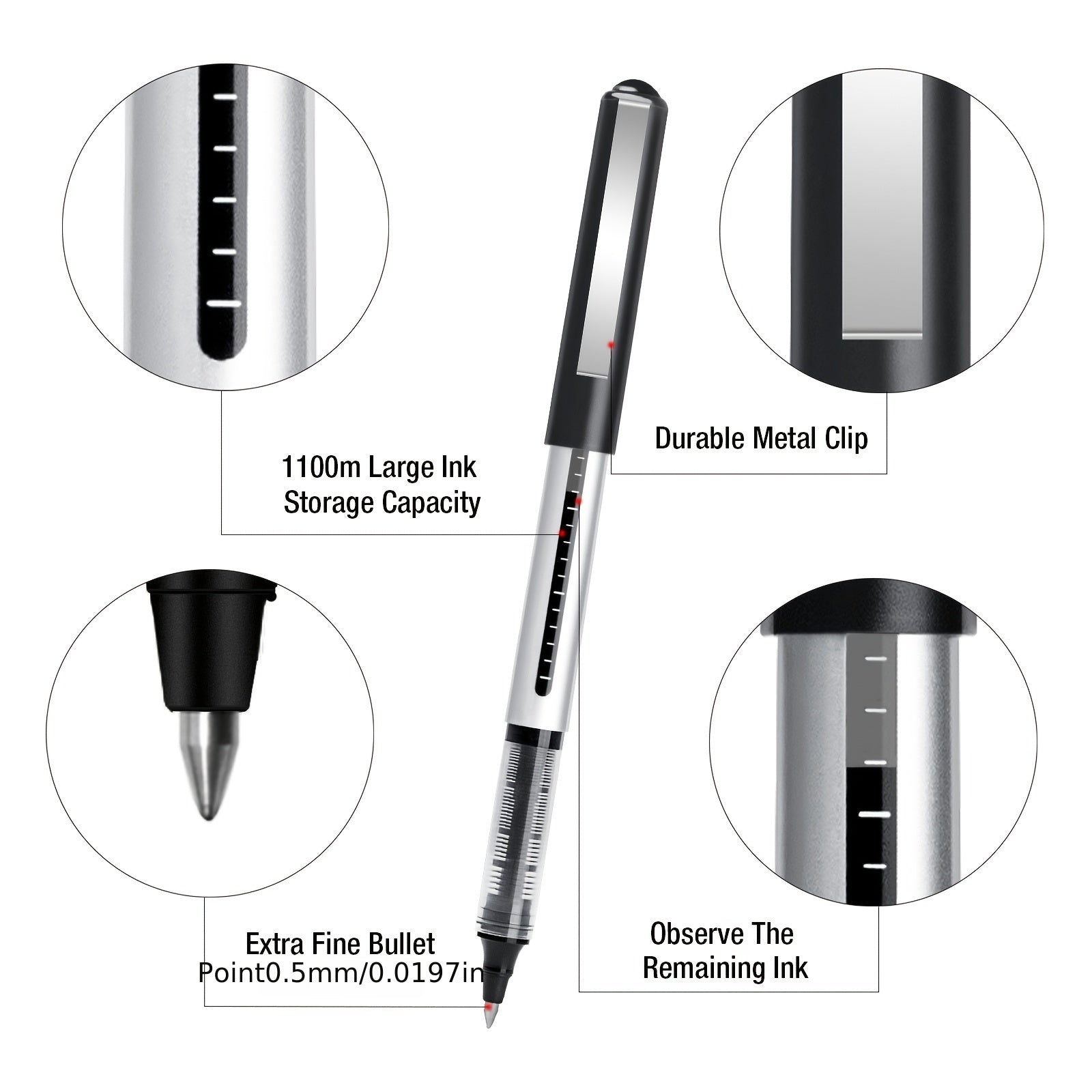 16Pcs Fine Point Rollerball Pens 0.5mm Gel Ink Extra Thin Tip Writing