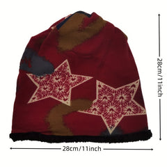 Vintage Pentagram Print Beanie Cap Warm Plush Knit Hat Women Chemo Hat